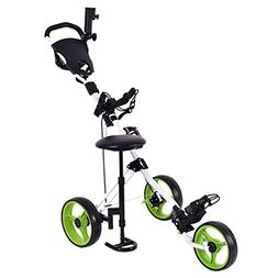 Tangkula Golf Cart Swivel Foldable 3 Wheel Push Pull Cart Go